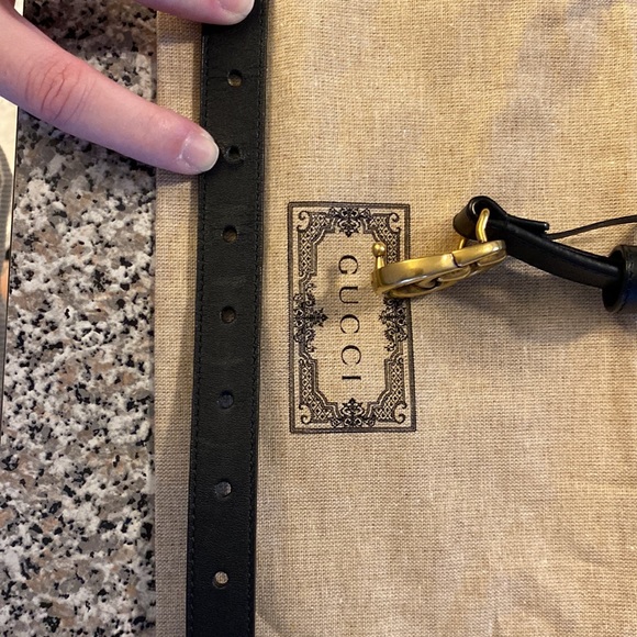 Gucci Thin Black Belt w/ Gold Hardware - Picture 2 of 5